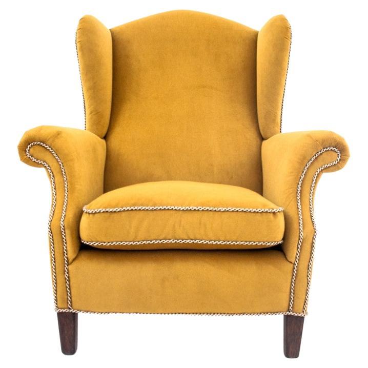 Yellow Wingback armchair, Scandinavia, 1940s