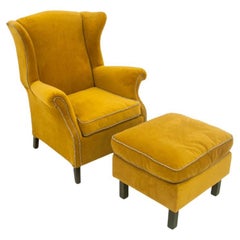 Yellow Wingback Armchair with Footrest, Northern Europe, Around 1910