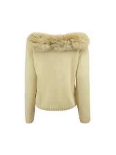 Yellow Wool Fox Fur Trim Sweater Size L