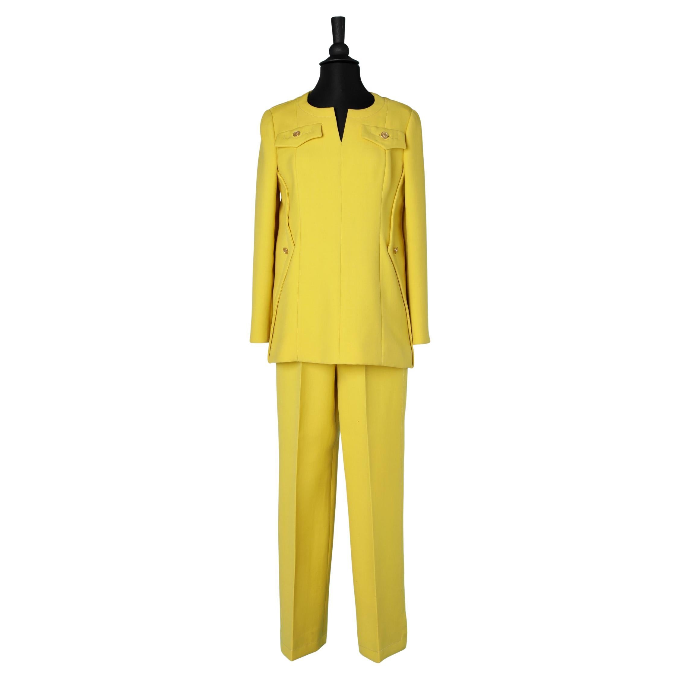 Yellow wool jersey tunique and trouser ensemble GALANOS For Sale