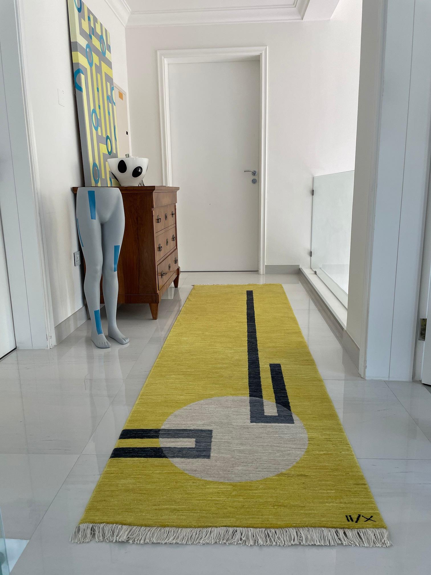 Rug Light hole - Geometric Carpet Yellow  White Black Runner Hand knotted Afghan For Sale 3