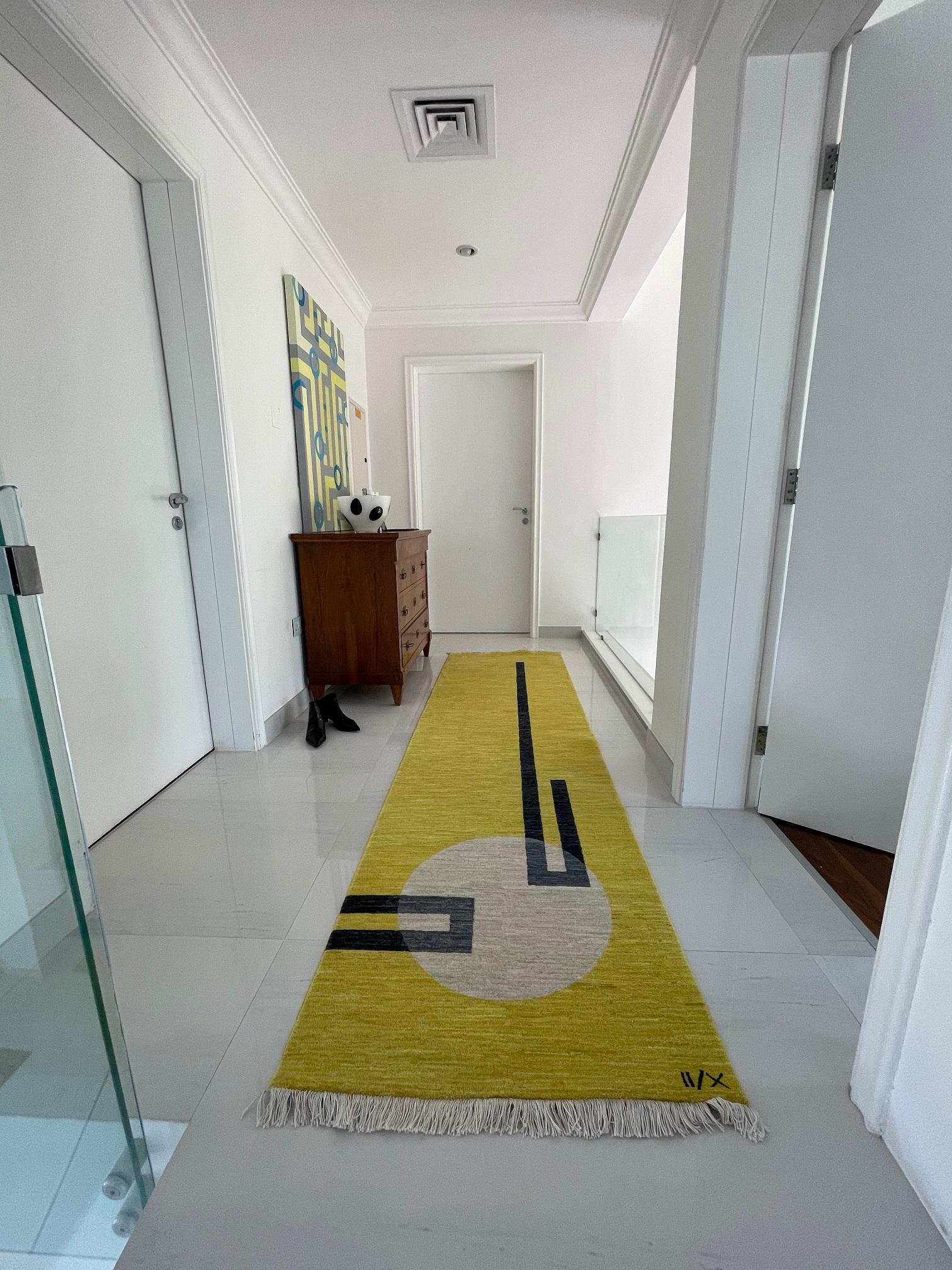 Rug Light hole - Geometric Carpet Yellow  White Black Runner Hand knotted Afghan For Sale 1