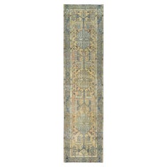 Gelber, handgeknüpfter, persischer Karajeh-Teppich aus Wolle im Vintage-Look, Gelb