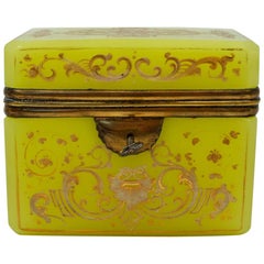 Yellow Yellow Opaline Box Enameled with White and Gold Decors