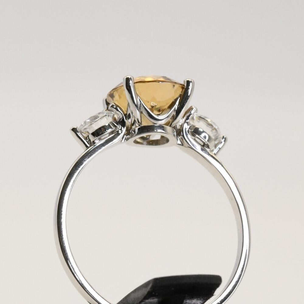 Brilliant Cut Yellow Zircon and Diamond Handmade 3 Stone Ring For Sale