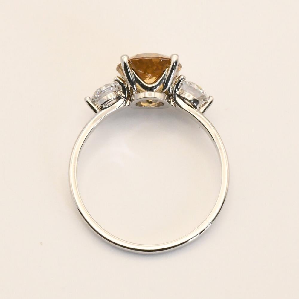 Women's Yellow Zircon and Diamond Handmade 3 Stone Ring For Sale