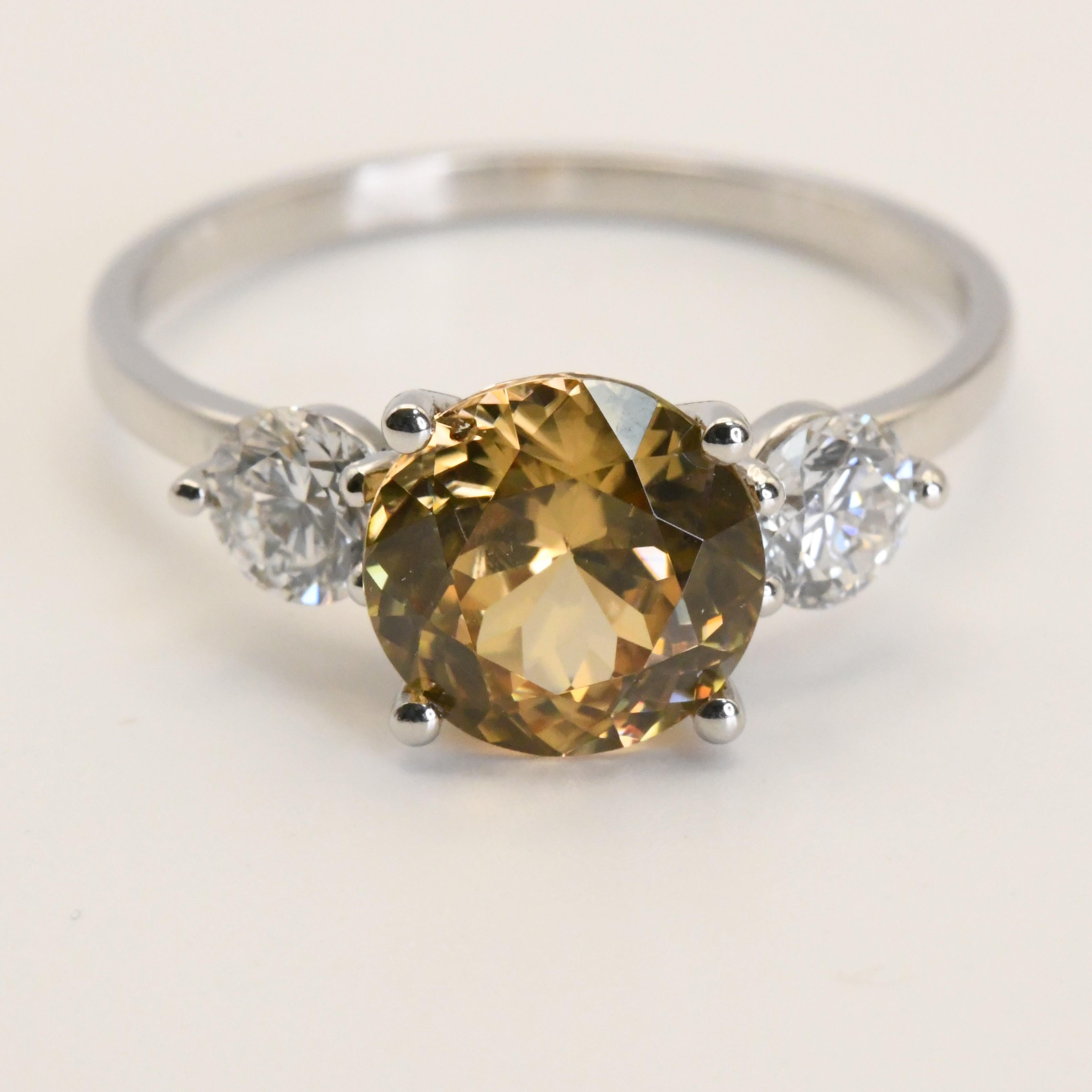 Yellow Zircon and Diamond Handmade 3 Stone Ring For Sale 4