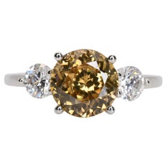 Yellow Zircon and Diamond Handmade 3 Stone Ring