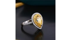 Yellow Zircon Diamond Ring White Gold Plated