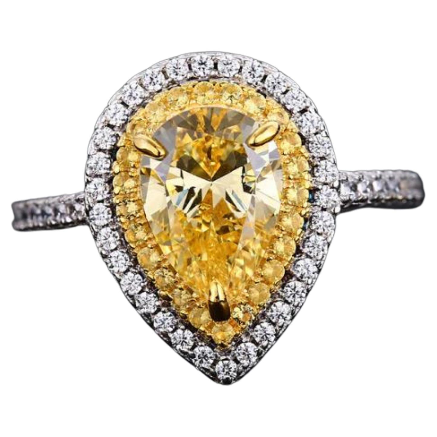  Yellow Zircon Diamond Ring White Gold Plated For Sale