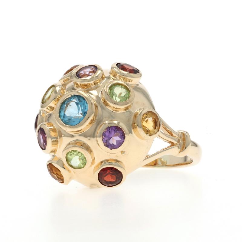 Oro amarillo Topacio azul Amatista Peridoto Sputnik Cocktail Ring 14k 2.21ctw en Excelente estado para la venta en Greensboro, NC