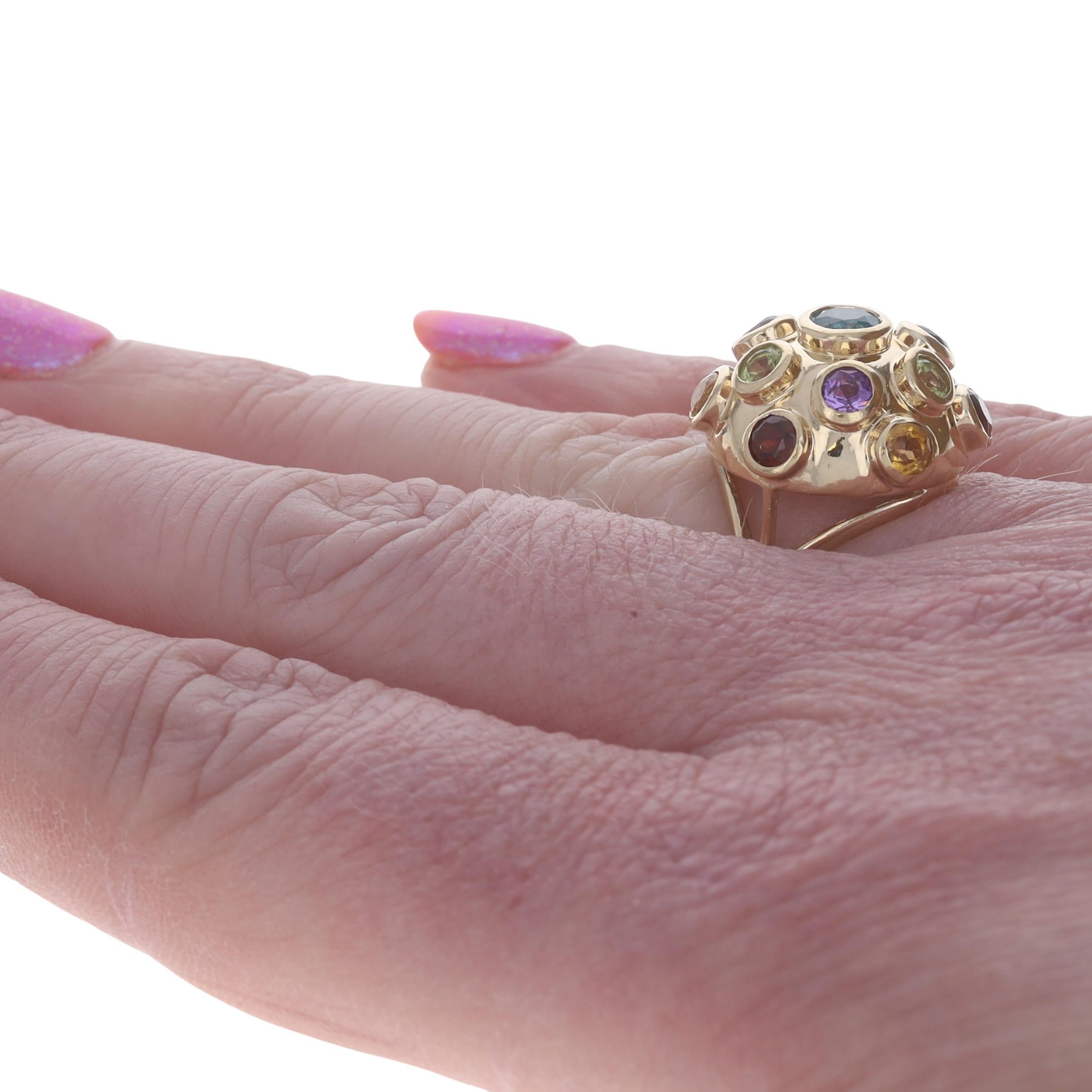 De las mujeres Oro amarillo Topacio azul Amatista Peridoto Sputnik Cocktail Ring 14k 2.21ctw en venta