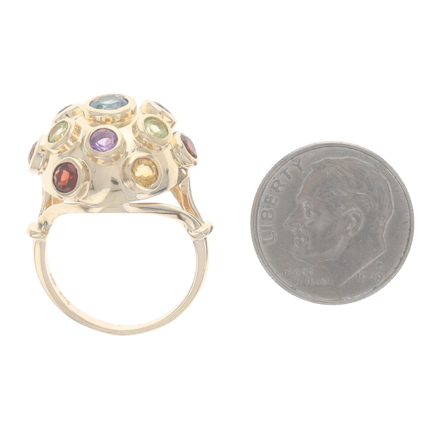 Oro amarillo Topacio azul Amatista Peridoto Sputnik Cocktail Ring 14k 2.21ctw en venta 2