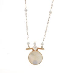 Collier disque floral en or jaune nacre et perles de culture 19 3/4" 14kCircle