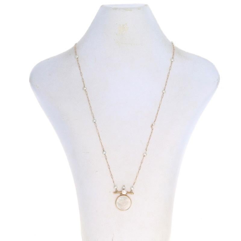 YellowGold Mother of Pearl Cultured Pearl Floral Disc Necklace 19 3/4