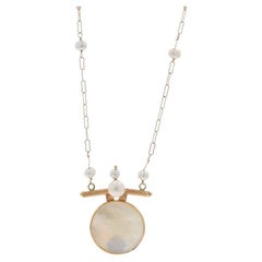 YellowGold Mother of Pearl Cultured Pearl Floral Disc Necklace 19 3/4" 14kCircle