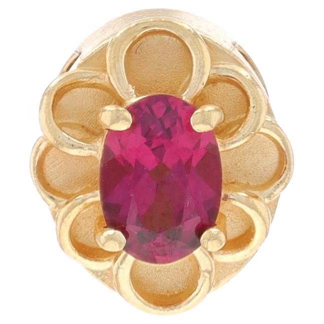 YellowGold Rhodolite Garnet Vintage Solitaire Slide Charm 14k Oval 1.00ct Flower