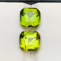 YellowGreen Natural Peridot 10.08Ct Cushion Cut Loose Gemstone Pair for Earrings