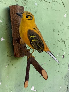 Yellowhammer Viechtauer Hand Carved Wood Bird, Black Forest Folk Art, Austria
