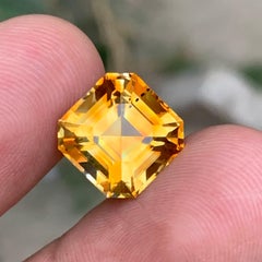 Yellowish Golden Natural Citrine 7.40 Carat Asscher Cut Loose Gemstone for Ring