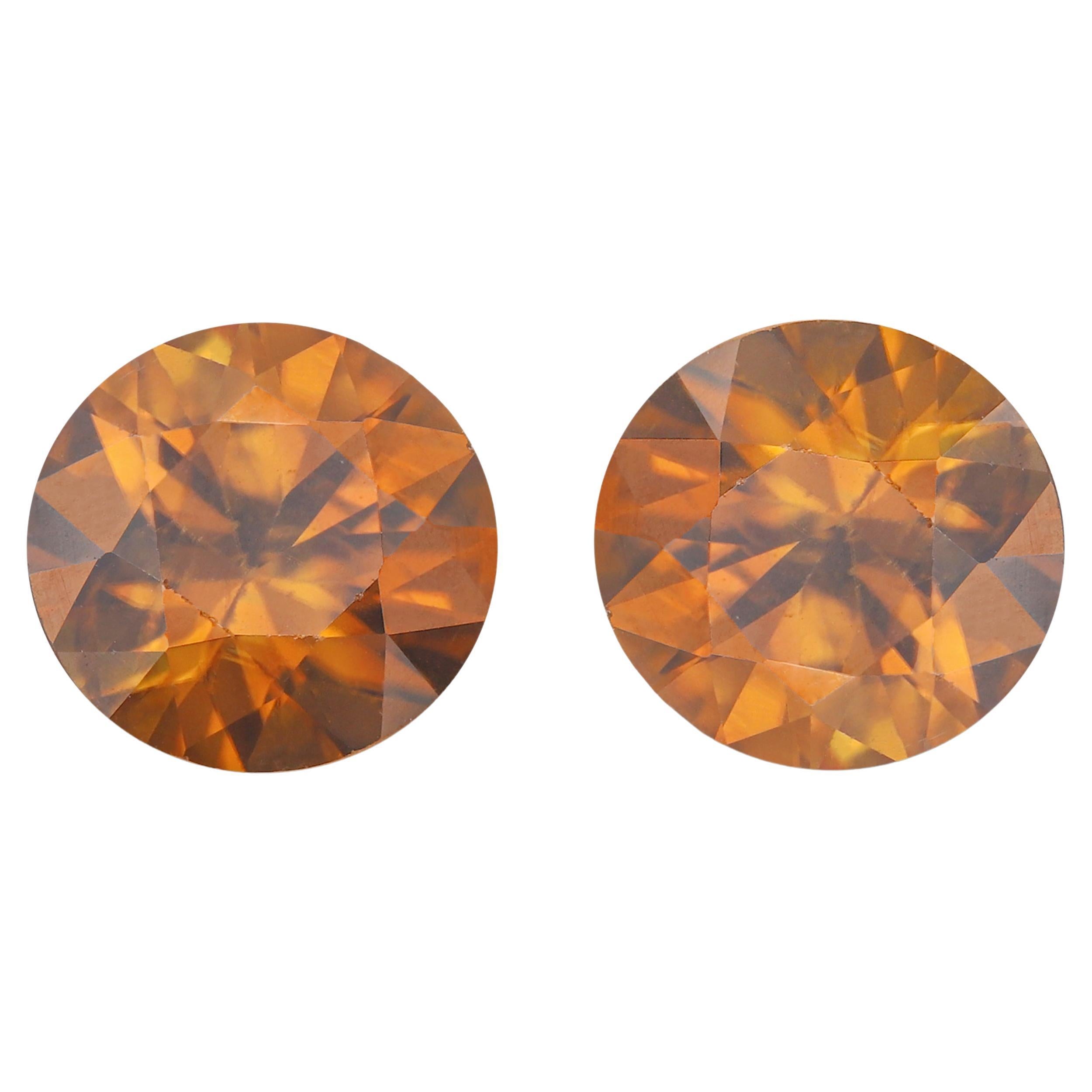 Yellowish Golden Natural Zircon Pair 3.60 Carats '1.74 Carats Each' Zircon Ring For Sale