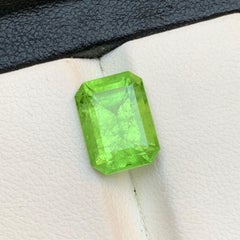 Yellowish Green Natural Peridot 4.35 Carat Emerald Cut Loose Gemstone for Ring