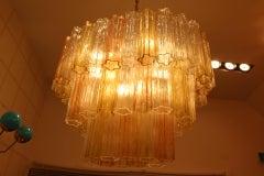 Yellow, Pink and White Venini Style Tronchi Oval Hanging Chandelier