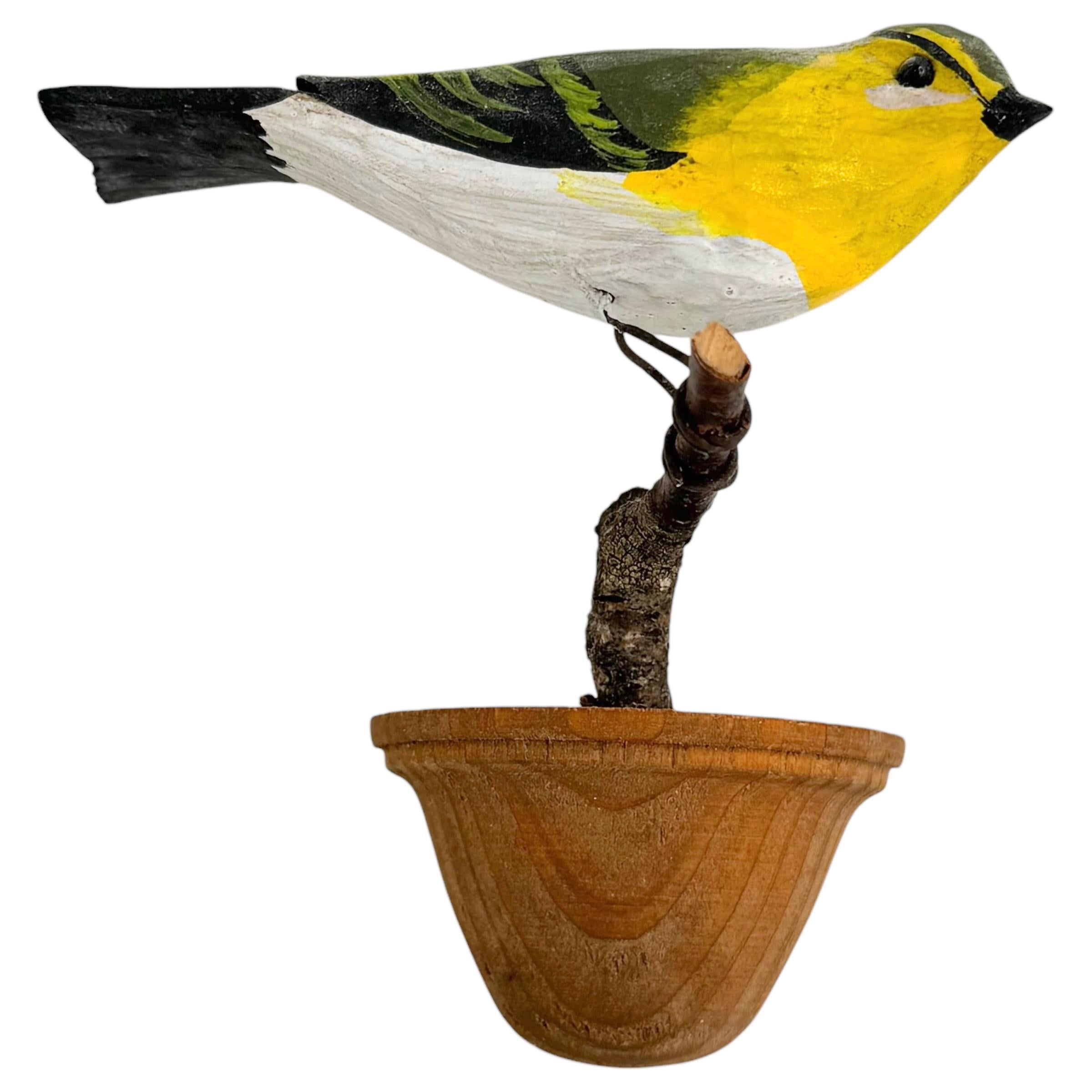 Forêt-Noire Yellowthrows Vichtauer Oiseau en bois sculpté à la main Black Forest Folk Art Austria 1900s en vente