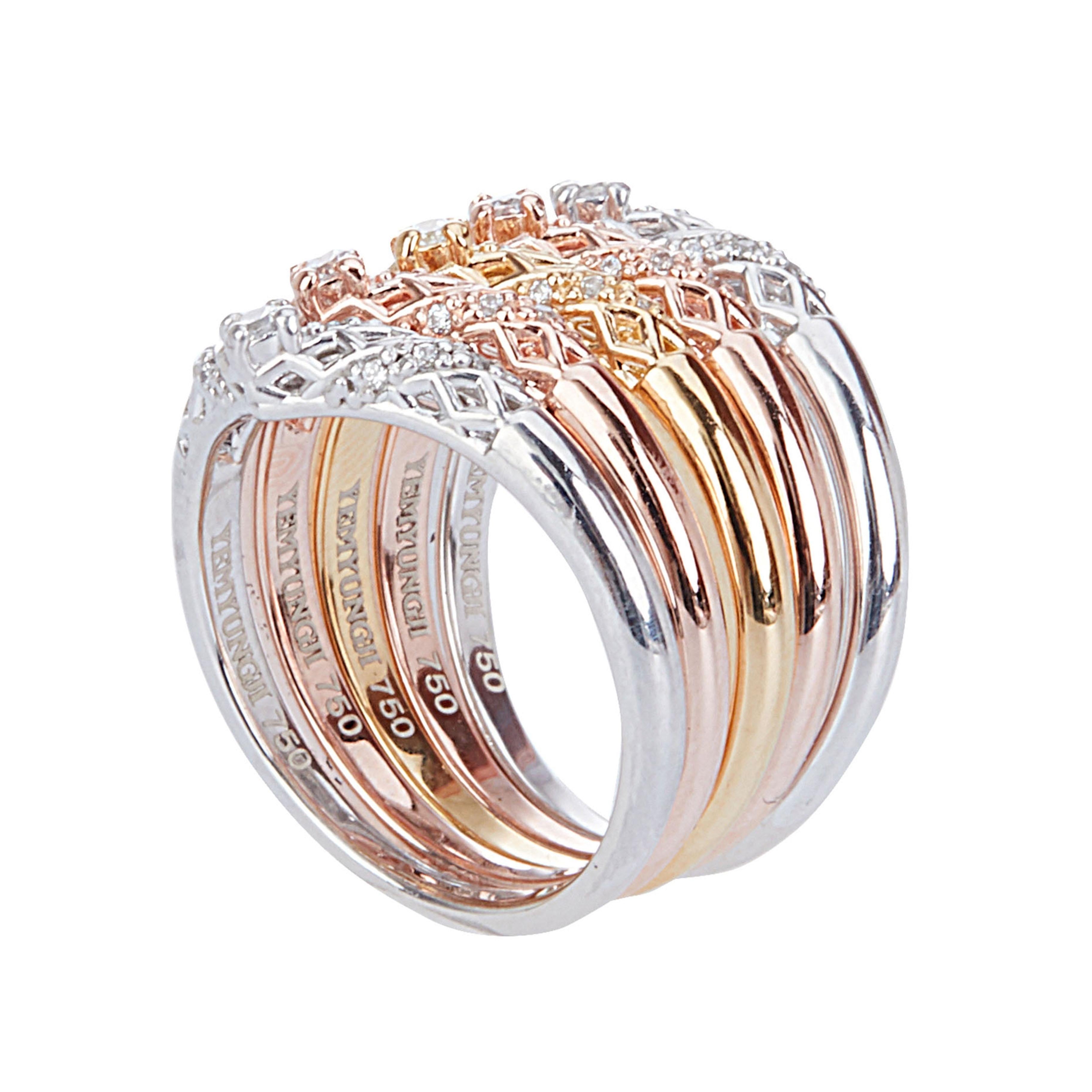 Contemporary Yemyungji Diamond 18 Karat Yellow White Rose Gold Eternity Ring Layering Set For Sale