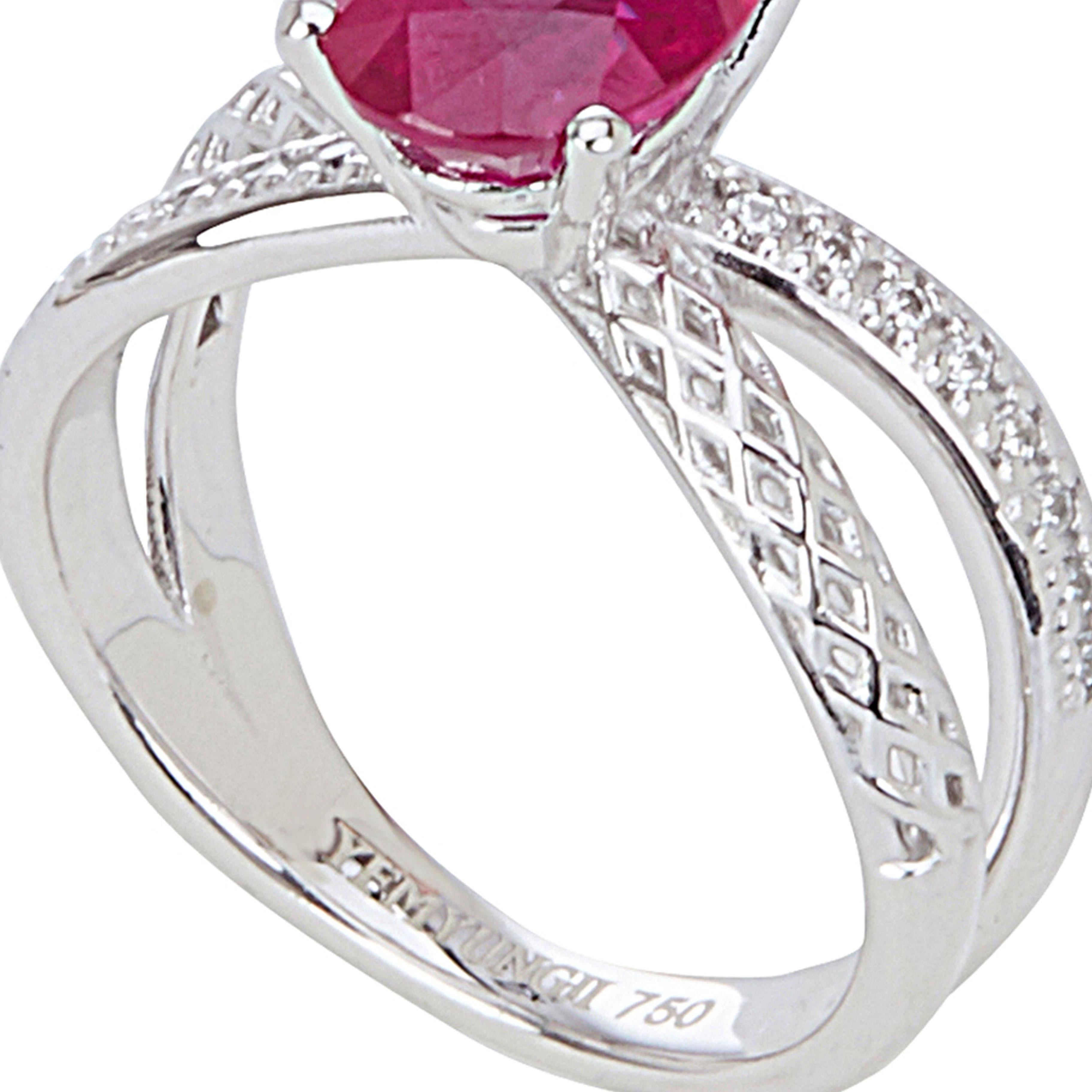 Women's Yemyungji Burma Ruby Oval Cut 2.37ct Diamond 18 Karat White Gold Solitaire Ring For Sale