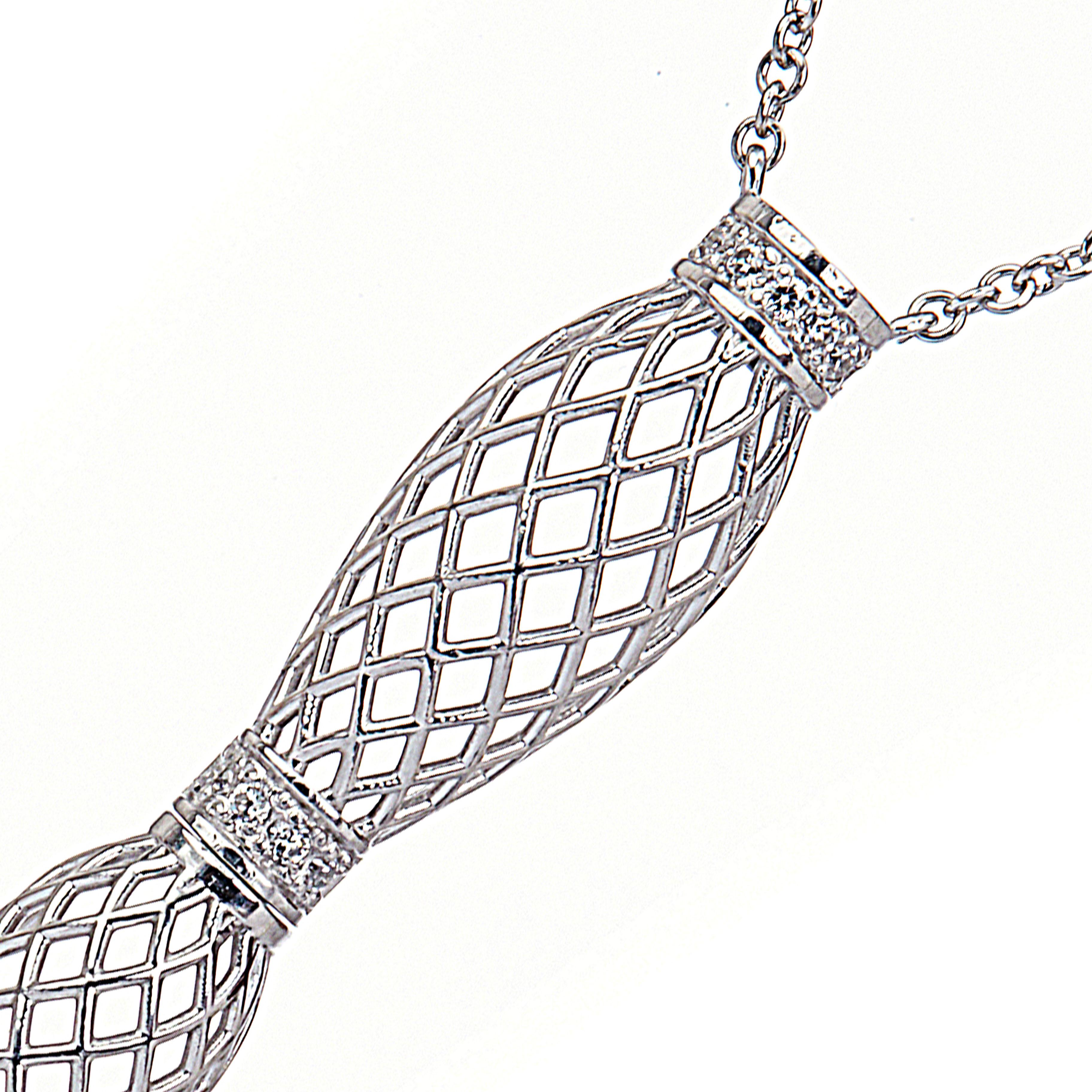 Contemporary Yemyungji Diamond 0.41ct 18 Karat White Gold Curved line Chain Pendant Necklace For Sale