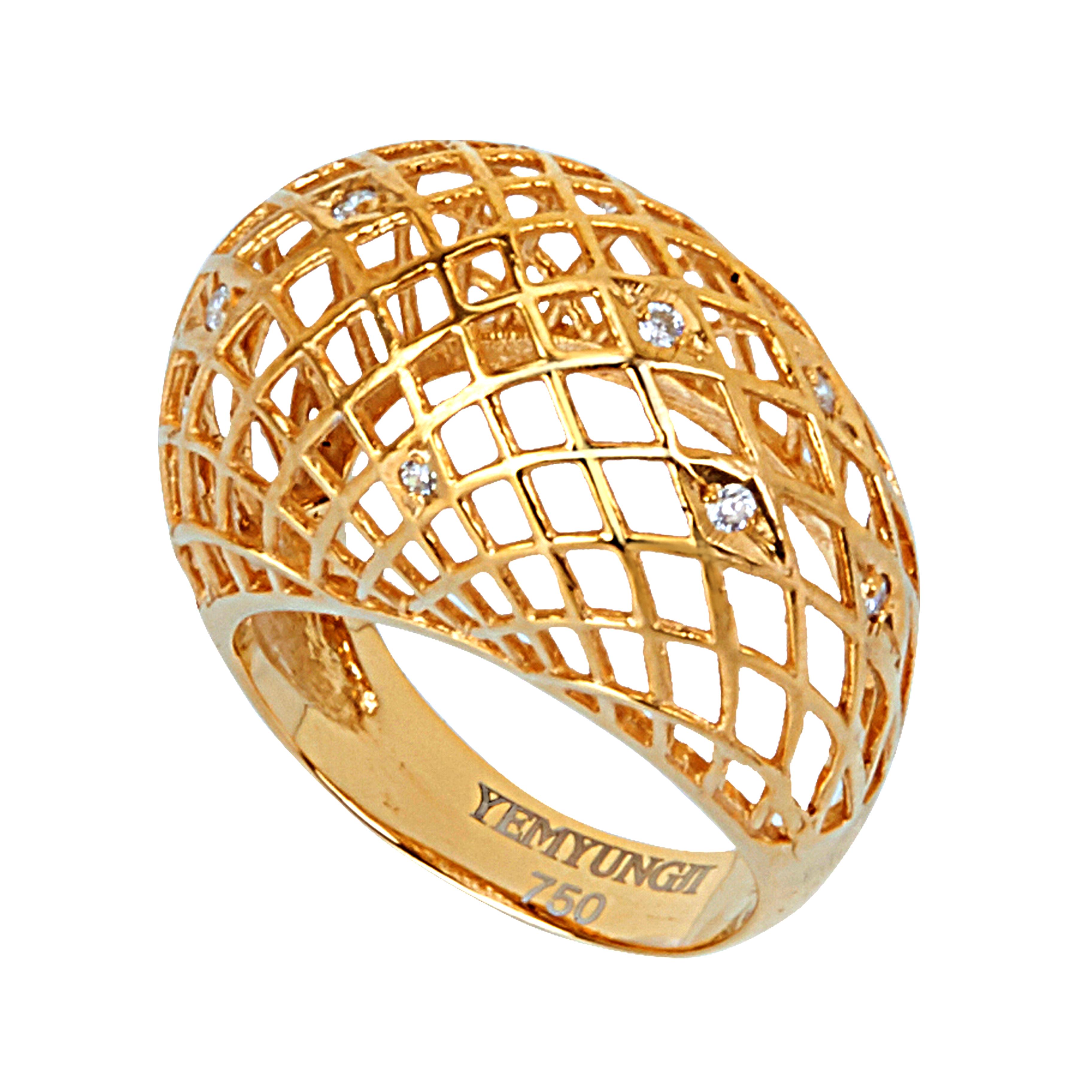 Round Cut Yemyungji Diamond 18 Karat Yellow Gold Blooming Dome Ring For Sale