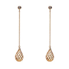 Yemyungji Diamond 18 Karat Yellow Gold Drop Chain Earrings