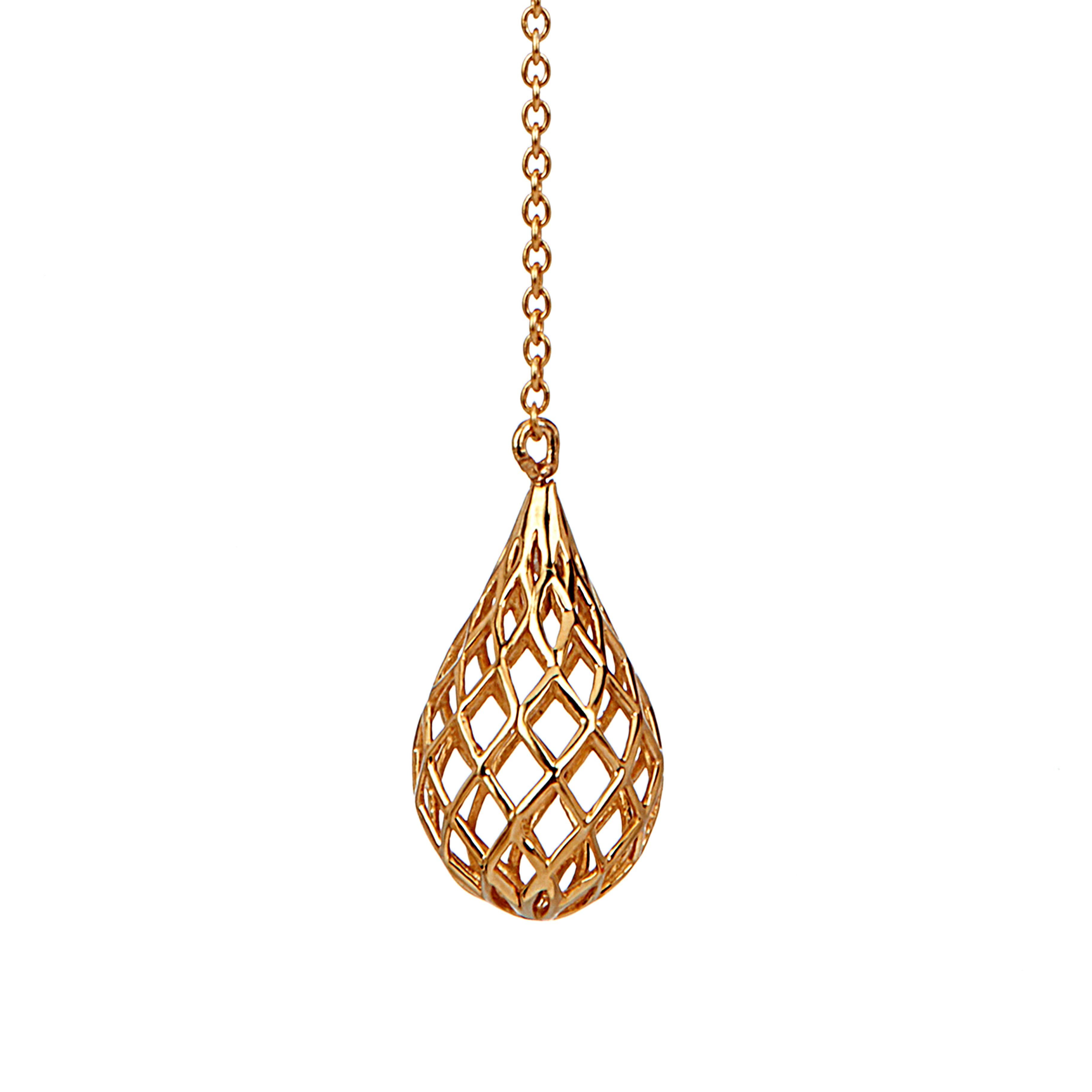 This elegant and modern drop-shaped pendant necklace will make you look more feminine. The chain-linked necklace with a pointed diamond creates a modern mood, which let you go well with any outfit.

This streamlined and elegant necklace & earring