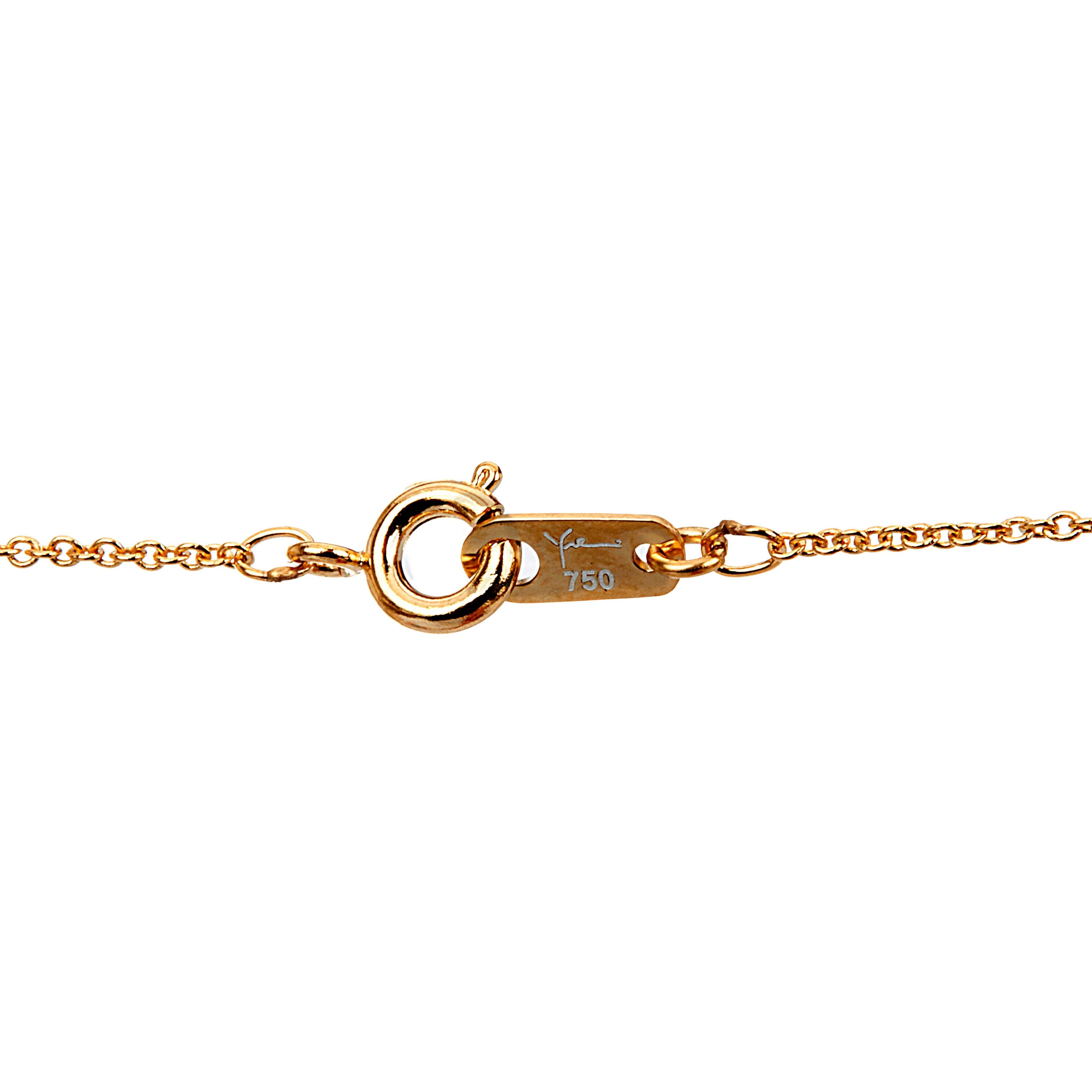 Round Cut Yemyungji Diamond 18 Karat Yellow Gold Drop Pendant Chain Necklace