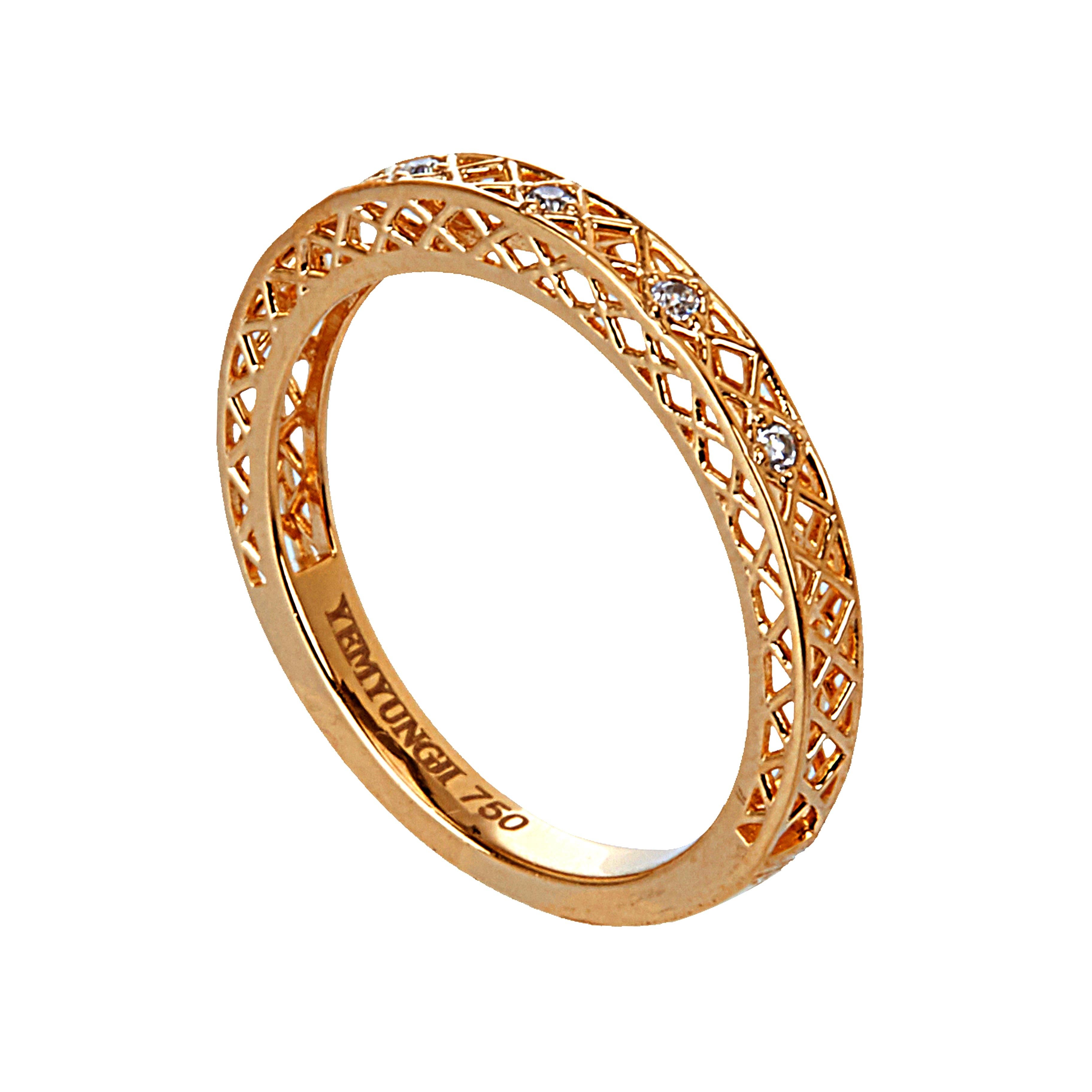 Round Cut Yemyungji Diamond 18 Karat Yellow White Rose Gold Eternity Ring Layering Set For Sale