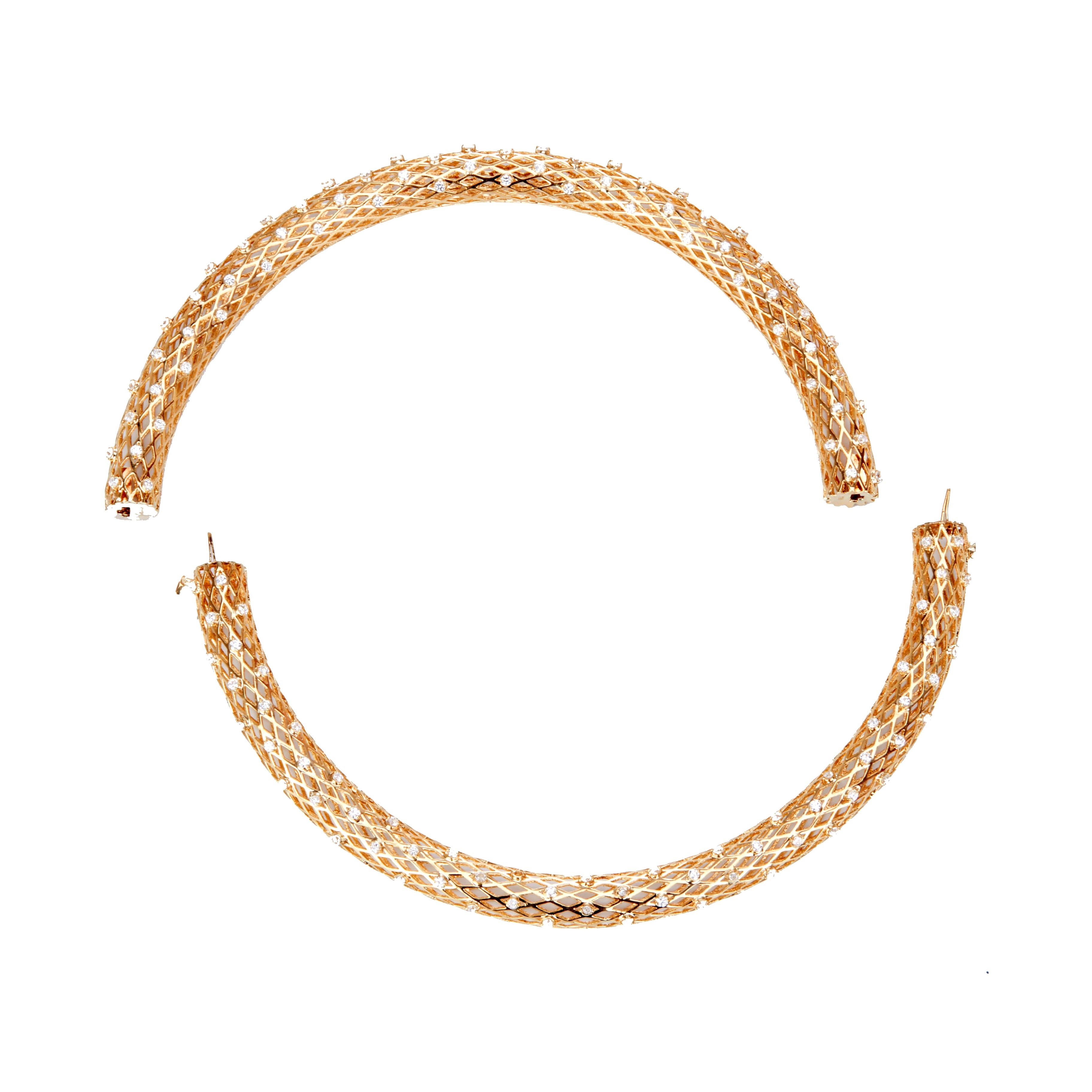 Round Cut Yemyungji Diamond 5.12ct 18 Karat Yellow Gold Fantasia Choker Necklace For Sale
