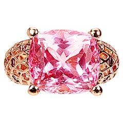 Yemyungji Kunzite Cushion Cut 14.11ct 18 Karat Rose Gold Cocktail Ring