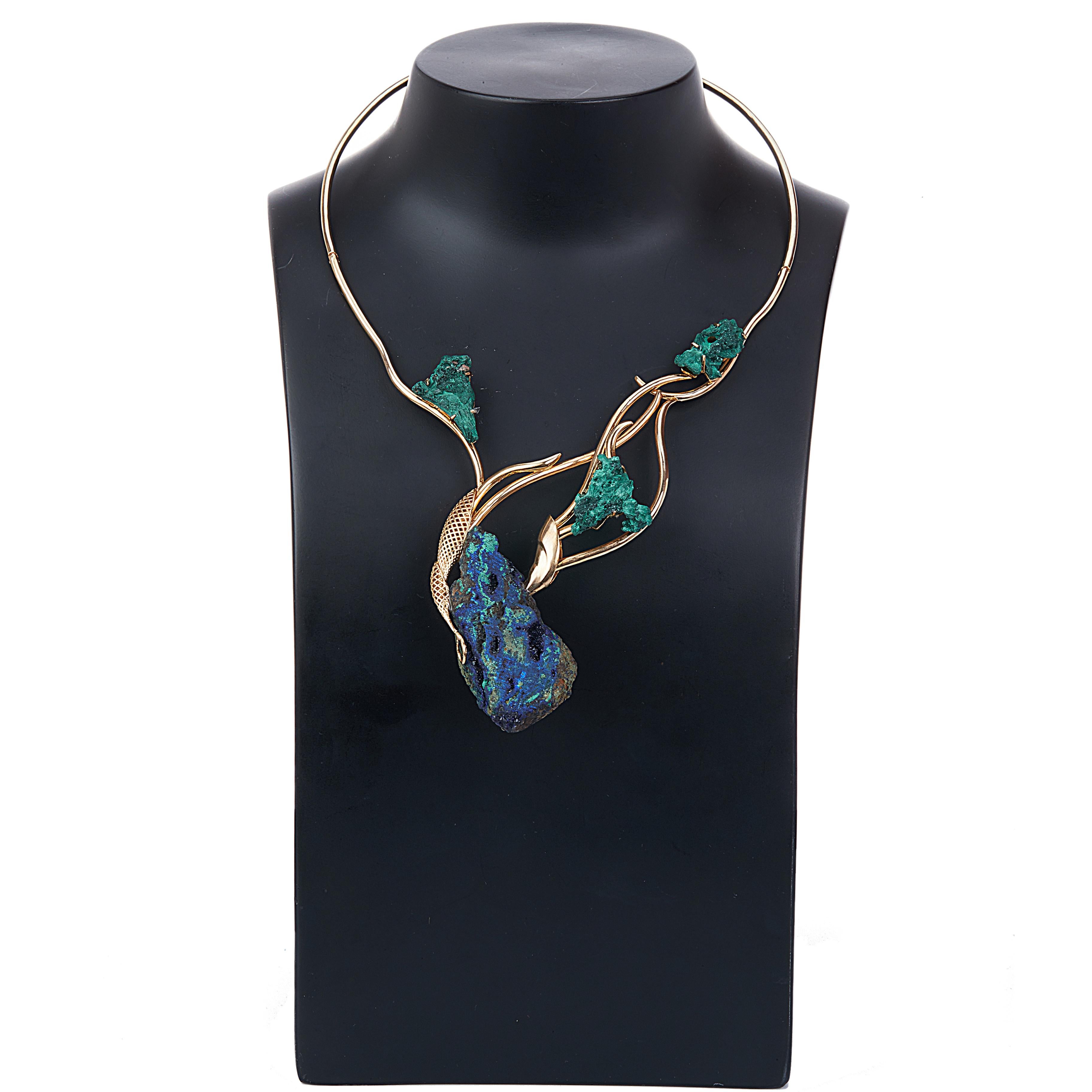 Yemyungji Mineral Collection Malachite 18K Yellow Gold Birth of Life Necklace For Sale 4