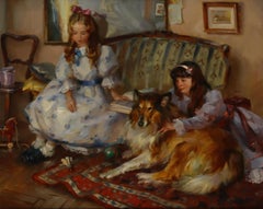Two Young Girls with a Collie