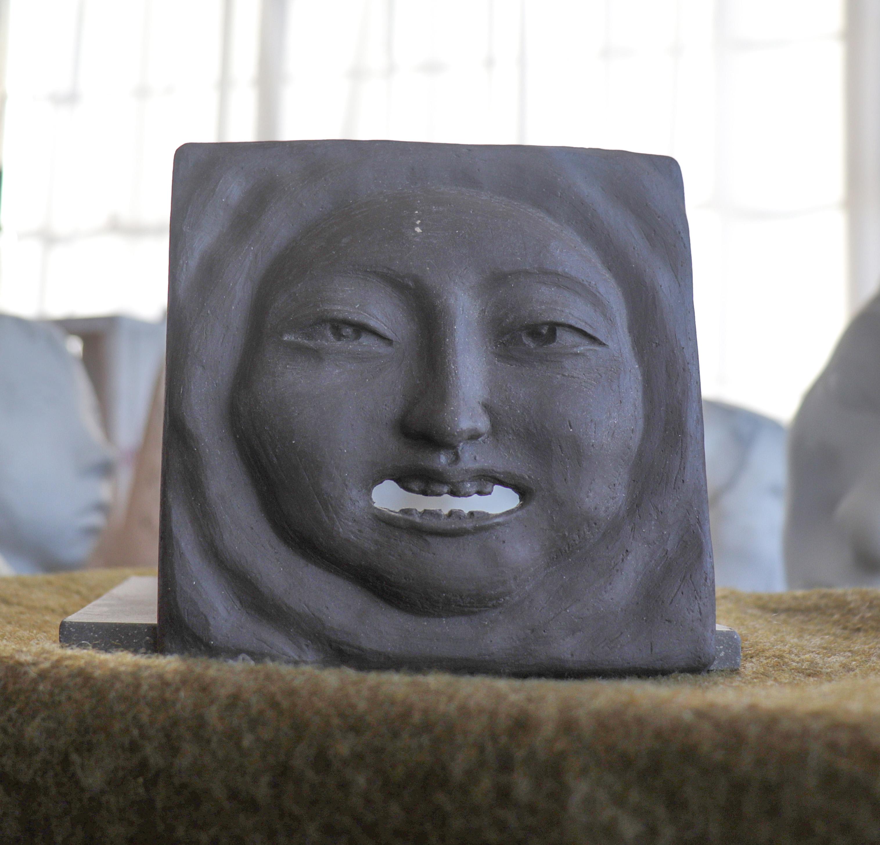 Yeon Koh Warner Abstract Sculpture - Amiable Face Tile 20th Century Sculpture
