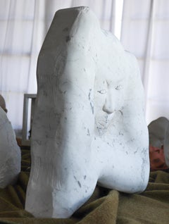Emerging Abstracted Figure Late 20th Century Carrara Marble Sculpture