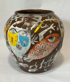 Vase décoratif en argile "Somewhere in Your Mind" Figurative abstraite