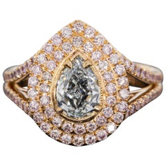 Rose Gold 1.83 Carat GIA Certified Pear Blue & Pink Diamond Halo Engagement Ring