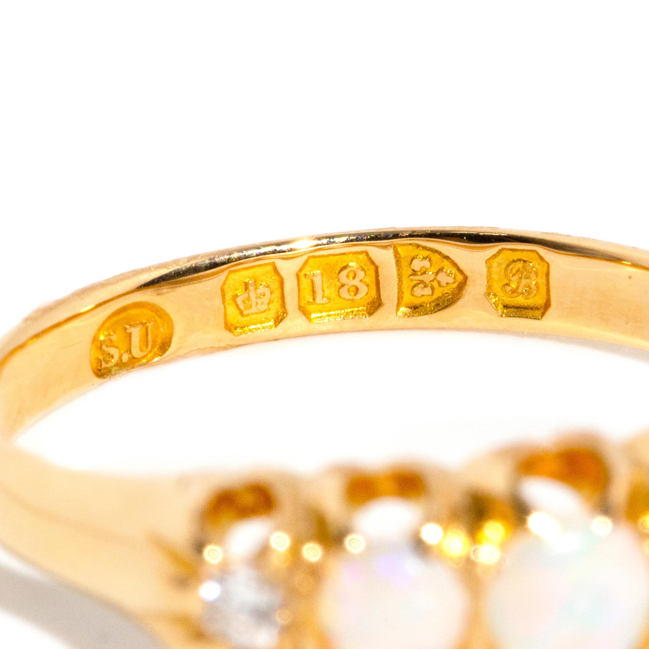 Yesenia 1902 Antique Round Opal & Diamond Hallmarked Ring 18 Carat Yellow Gold 5