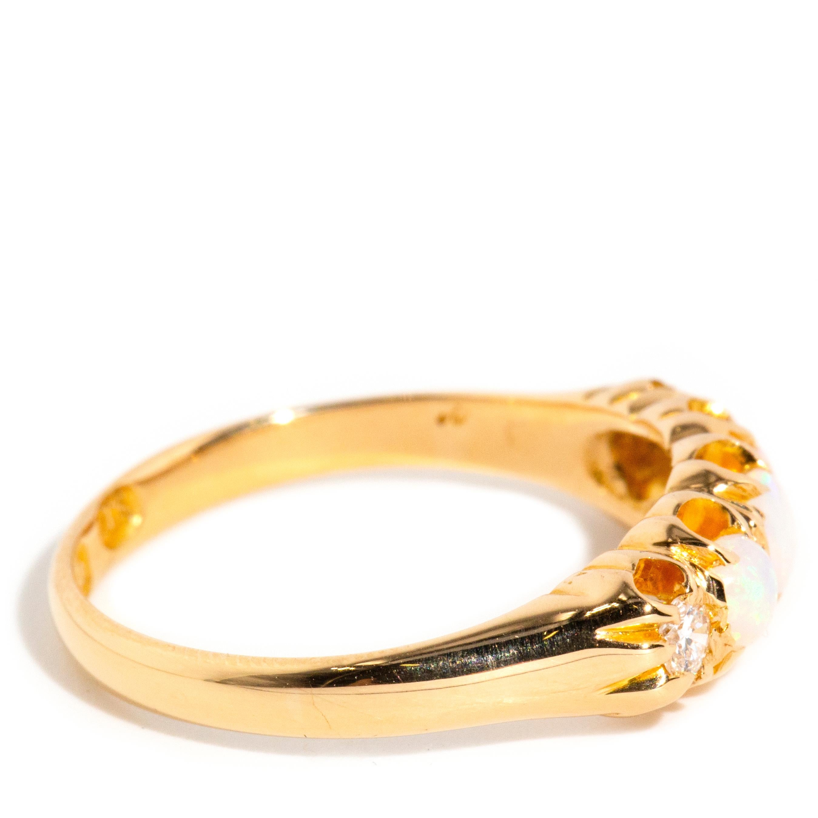 Yesenia 1902 Antique Round Opal & Diamond Hallmarked Ring 18 Carat Yellow Gold 1