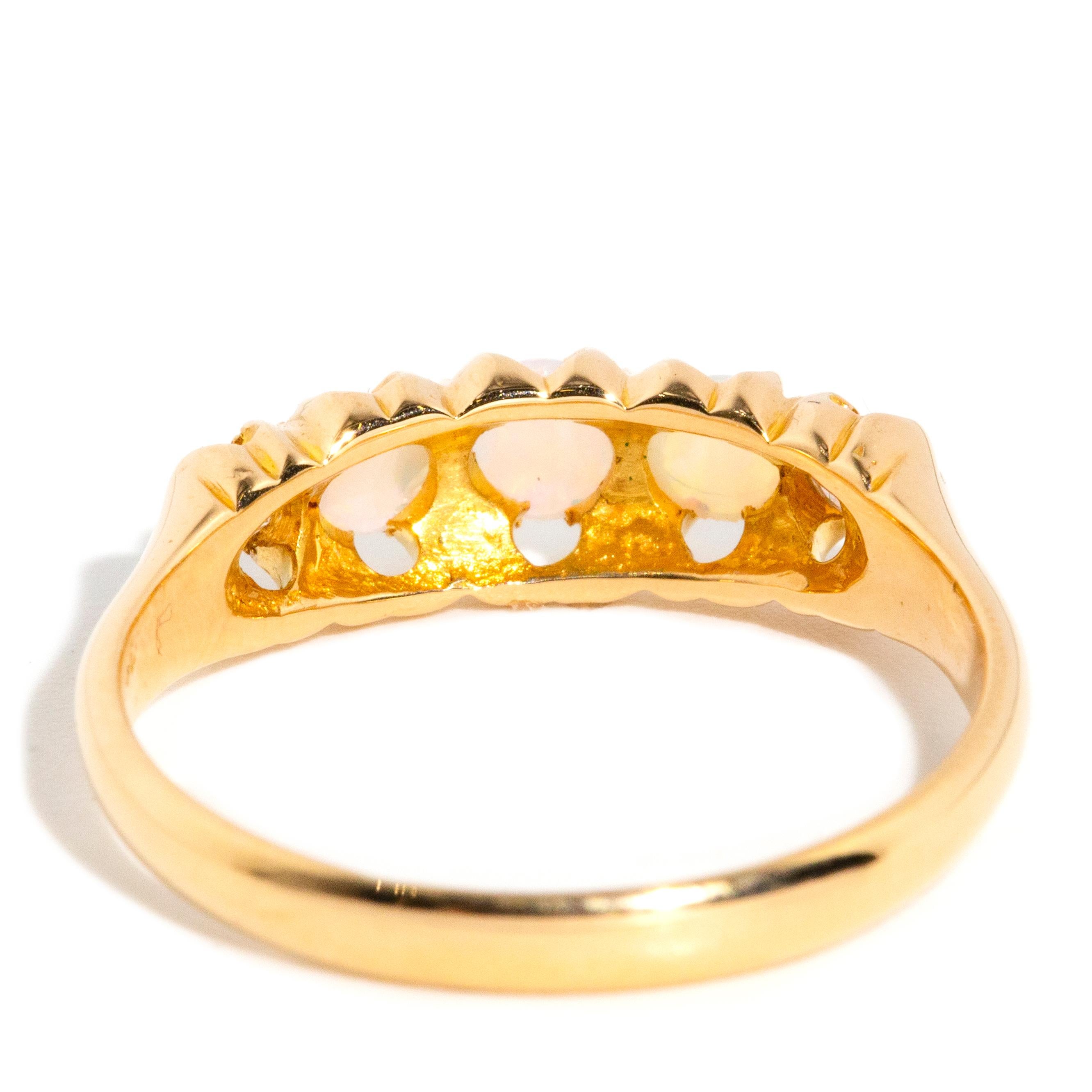 Yesenia 1902 Antique Round Opal & Diamond Hallmarked Ring 18 Carat Yellow Gold 3