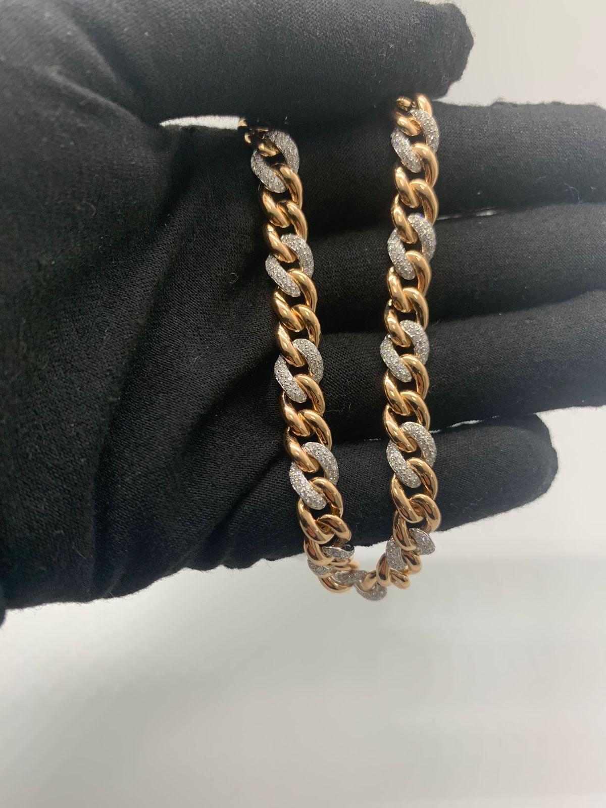 Taglio rotondo Collana a catena Yessayan Cuban Link con diamanti bicolore 2 a 1 in vendita