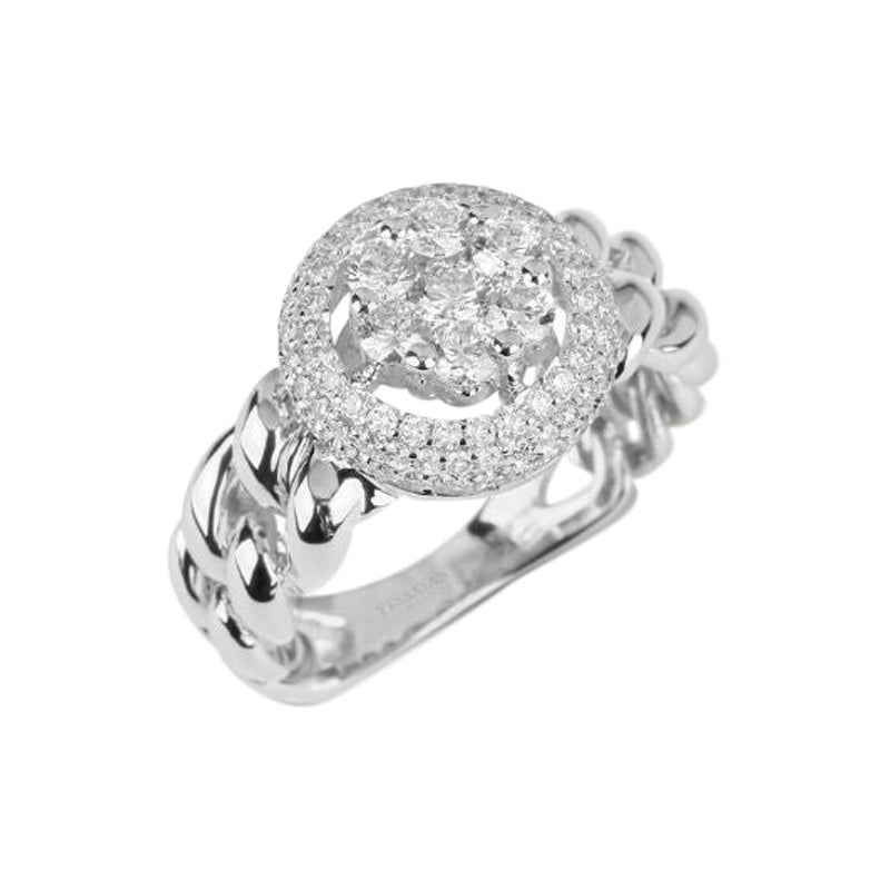 YESSAYAN Anillo de Diamantes con Cadena Cubana en Oro Blanco de 18 K
