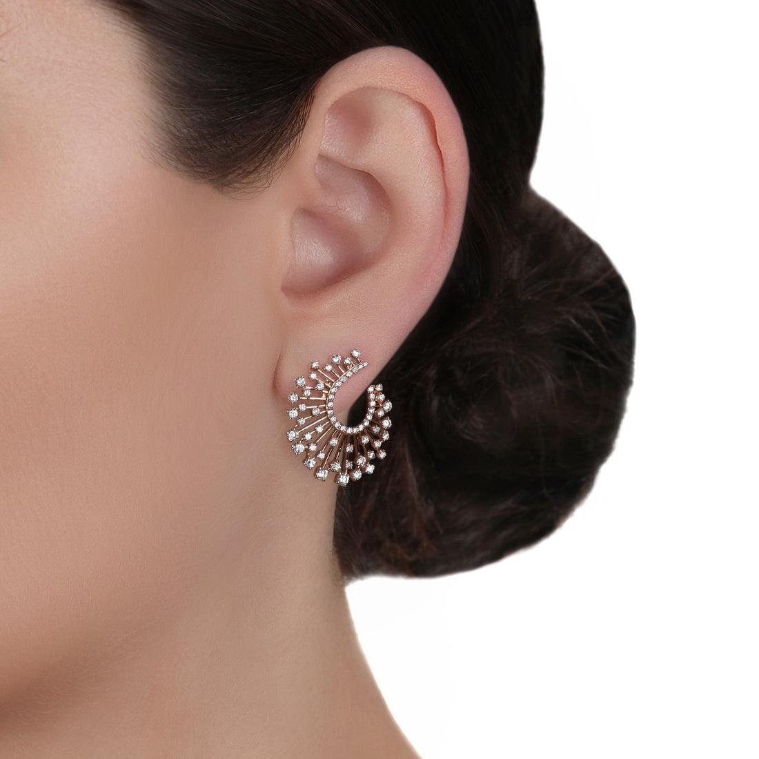 Modern YESSAYAN Diamond Rays Hoop Earrings For Sale